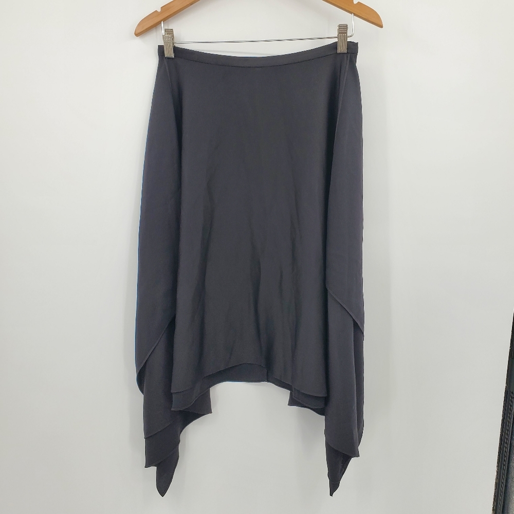 BCBGMaxAzria A-Line Satin Sharkbite Hem Skirt Size Small Black